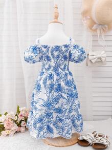 Girls Summer Vacation Style Casual Spaghetti Strap Dress - Baby Blue - View 2