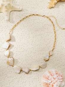 Beryohz 1pc Natural Sea Shell Beaded Necklace, Summer Beach Resort Style - beaded necklace - View 1