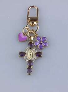 Christian Themed Cross, Heart And Flower Charm Keychain - Suitable For Wallet, Backpack, Earphone Case Decoration, With Keyring, Applicable For Luggage And Car - Integrated Ornament Combining Floral And Romantic Elements, Ideal For Women's Day Gift, Faith Jewelry Pendant Decoration, Multifunctional Mountaineering Keychain, Unique Stationery, Backpack Accessory, Perfect Birthday Gift And Educational Tool - Multicolor - View 8