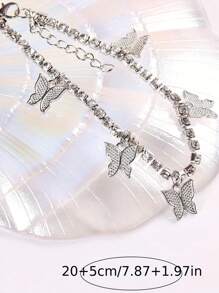 1 Chiếc Dây Xích Mắt Cá Chân Hình Bướm Lấp Lánh Dành Cho Nữ Thích Hợp Để Đi Dự Tiệc, Tiệc Tùng Và Khiêu Vũ - Bạc - Xem 3