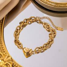 1 set de collier et bracelet en acier inoxydable plaqué or 18 carats, design en forme de cœur. Style simple et minimaliste , idéal pour les rendez-vous, les soirées et le port au bureau