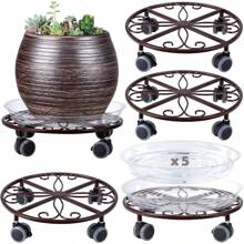 5 Pack Plant Caddy With Wheels Heavy Duty 13.5 Inches Metal Plant Stand With Wheels Plant Dolly Rolling Plant Stand Plant Roller With Casters For Indoor And Outdoor, Bronze