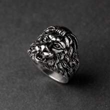 1pc Stainless Steel Lion Ring, Punk Style Thumb/Index Finger Ring For Men, Vintage - Multicolor - View 3