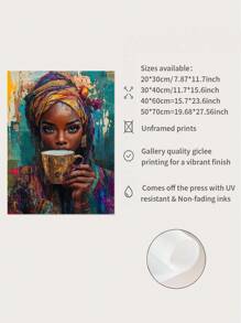 1 幅非洲女性咖啡帆布艺术印刷品，文化客厅卧室墙壁装饰，轻奢工作室现代抽象画，无框 - 彩色 - 查看 6