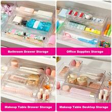 7/10/14 PCS Clear Drawer Organizers Bins, 4-Size Stackable Makeup And Vanity Drawer Organizer Trays, Acrylic Bathroom Drawer Storage Containers For Cosmetic, Office Supply, Kitchen Utensils Gadgets