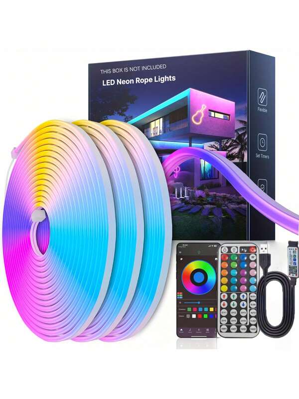 1pc Waterproof Neon LED Light Strip, DIY Design For Game Room, Bedroom, Living Room, Kitchen, Bar, Corridor, Party Decoration, Outdoor Decoration, Holiday Atmosphere Decoration, Party Decoration With 44-Key Remote Control, Multiple Modes