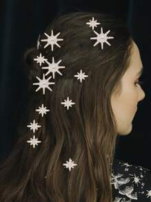 2 件/4 件时尚简约星星和月亮发夹，优雅水钻装饰婚礼派对发饰，发夹和刘海夹 - 彩色 - 查看 14