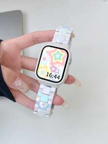 1pc Watch Band With Case Compatible With Apple Watch Series 44mm/45mm/46mm/42mm/40mm/41mm, Fashionable Replacement Watch Band Suitable For S9/8/SE/7/6/5/4/10,For MI Smart Band 9pro 8pro ,Women Men Fashion Strap Bumper Compatible With Redmi Watch 5 4,Watchband For Watch Fit 3 Band - Colorful White - View 4