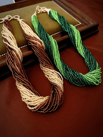 Boho Style Multi-Layer Pearl Handmade Beaded Braided Necklace, Casual Versatile