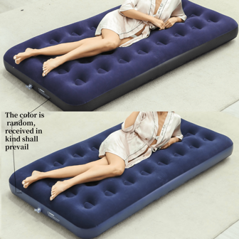 充气床垫，波浪绒顶双人充气床垫，耐用气垫床，适合家庭、露营和客人使用 - 承重 500 磅（深蓝色）