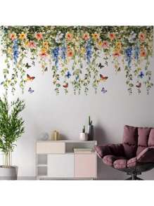 1 pieza Vides, flores, hojas, mariposas y abejas Pegatina de pared extraíble DIY para dormitorio, sala de estar, oficina, aula, pegatinas, vinilo para decoración del hogar, artículos de decoración del hogar para refrescar tu hogar - Multicolor - Ver 1