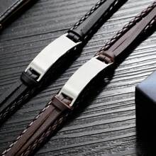 [定制] 1 件多层 PU 皮革和不锈钢男士手链，紫色和黑色朋克编织堆叠手链，个性化男士礼物，适合男朋友、父亲、日常佩戴或礼物 - 彩色 - 查看 6