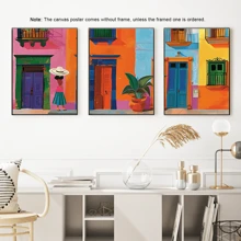 Set de 3 impresiones en lienzo de arte abstracto moderno - Vibrante escena de la calle de México, perfecta para la decoración del hogar y la oficina, póster de pueblo vibrante, decoración para dormitorio universitario, apartamento, regalos para decorar paredes en hotel, hogar, sala de estar, dormitorio, baño y oficina