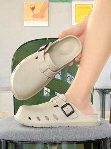 Men's Summer Outdoor Backless Beach Sandals, EVA Breathable Hole Design - Khaki - View 4