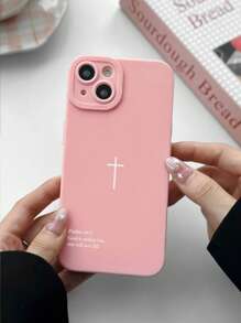 White Pink Slogan Element Fashion Phone Case Psalm 46:5 Cross Christian Style Phone Case Compatible With IPhone Galaxy And Other Smartphone Models Pink Floral Print Can Be Used As A Gift Or For Personal Use Easter Spring Gift Birthday - Multicolor - View 5