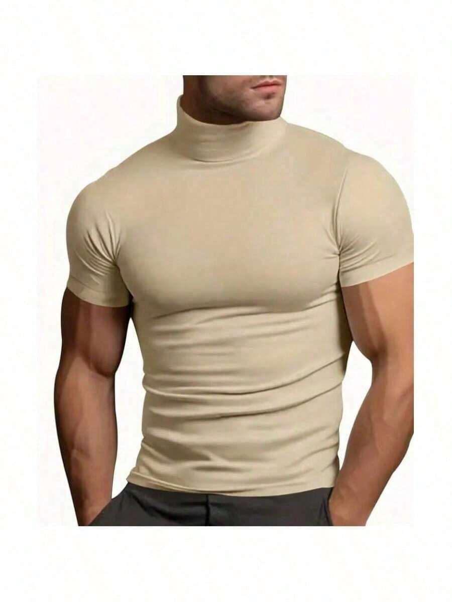 American Slim Fit Turtleneck T-Shirt In Super Premium Ribbed Fabric - Màu be - Xem 1