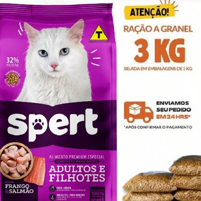 Ração Premium para Gatos Adultos e Filhotes Frango e Salmão 3kg | Pelos Brilhantes, Saúde Urinária e Digestão Saudável | Nutrição Completa