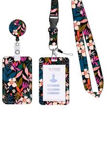 1pc Fashion Floral Retractable Holder And Lanyard Set For ID And Credit Portable Slide Holder With Clear Window Suitable For School Office Mini Wallet Card Wallet Summer - Multicolor - View 9