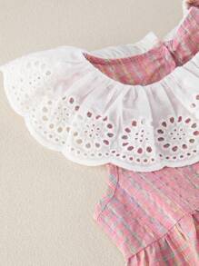 Humor Bear 2 pezzi Set estivo per giovani ragazze, composto da canotta con colletto in pizzo senza maniche e pantaloni ampi a zampa con inserti floreali - Rosa - Visualizzare 4