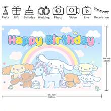 Sanrio 1 pieza de Decoración de fondo de fiesta de cumpleaños de perro blanco con arcoíris con tema de dibujos animados, decoración perfecta para ducha, dormitorio, tapicería, fotografía, cabina de fotos de 210cm x 150cm x 100cm / 100cm x 75cm