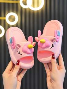 女孩卡通可爱 EVA 软底小马驹室内防滑厚底拖鞋，夏季 - 粉色 - 查看 4