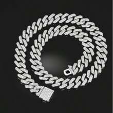Mens Cuban Link Chain Miami Cuban Necklace Chain Diamond Cut Chains For Men Women 14mm Iced Out Hip Hop Jewelry - 銀色 - 查看 5