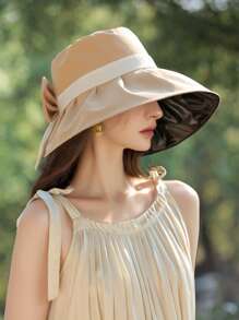 1 Pc Women's Spring/Summer New Lightweight Sun Protection Bucket Hat, Solid Color Fashionable Versatile Outdoor Sunshade Hat That Makes Face Look Smaller - Multicolor - View 7