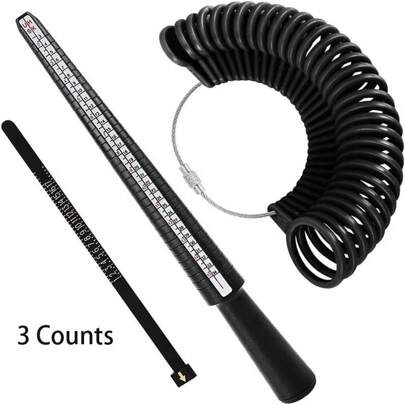 Set de 3 piezas Herramienta de medición de talla de anillo EE. UU./HK, Calibrador de anillo de plástico, Mandril de anillo y Calibrador de dedo anular, Adecuado para la fabricación de joyas