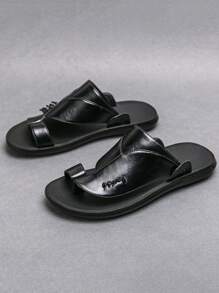 2025 New Casual Men's Summer Sandals, Outdoor Wear, Non-Slip, Water-Resistant, Beach Slippers, Fashionable Korean Style, Black - Black - View 3