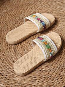 女士平底拖鞋，轻便舒适的假日拖鞋，色彩缤纷的波西米亚风格假日凉鞋，超轻鞋底，轻便平底家居拖鞋，露趾透气静音浴室拖鞋 - 多色-圓頭 - 查看 3