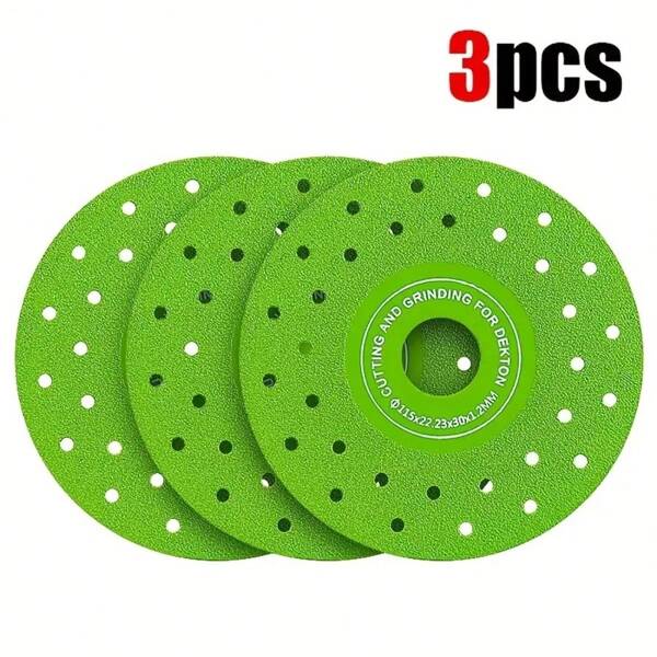 Juego de 3 discos de esmerilado de diamante de 4.5" aptos para azulejos, pizarra, vidrio y mármol: discos de esmerilado y corte planos con bisel de 45 grados, diseño sin astillas para un corte y esmerilado suaves, losas, recorte, materiales porosos