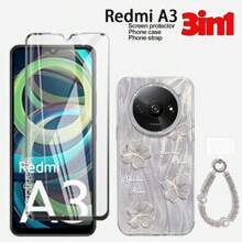 Set 3 en 1: Protector de pantalla de vidrio templado anti-espía de pantalla completa para Infinix Smart 8; Funda de teléfono con pintura líquida con purpurina para Infinix Smart 9; Correa de muñeca con cristales para Infinix, Mi 14T, Itel A70, Infinix Smart 7, Y04, Y29S - 3en1 - Ver 21