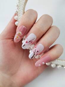 2 vellen lentebloesem nagelkunststickers, roze kersenbloesembloemen doe-het-zelf nagelstickers voor lente en zomer, zelfklevende nagelbenodigdheden voor vrouwen en meisjes