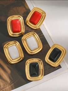 Uworld 1 Bông tai thép không gỉ hình học cổ điển thời trang dành cho nữ Bông tai tròn vuông bằng đá mã não mạ vàng 18K Thích hợp đeo hàng ngày Đi làm Quà tặng lễ hội tiệc tùng, v.v. - bông tai hình học - Xem 7