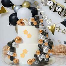 32 Pcs Ball Cake Topping Decoration Mini Balloon Cake Decoration Stick Foam Ball Cake Paddle Cake Decoration For Wedding Party Birthday Cake Decoration Gold, Silver Black