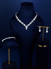 1套时尚首饰，包括项链、耳环、手链，适合女性日常佩戴、婚礼、派对等。 - 白色 - 查看 2