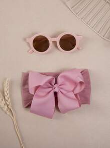 2pcs/Set Exaggerated Bow Headband & Circular Eyeglasses Frame Decor Fashion Sweet Cute Kids Hair Accessories