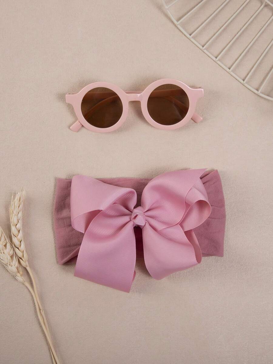 2pcs/Set Exaggerated Bow Headband & Circular Eyeglasses Frame Decor Fashion Sweet Cute Kids Hair Accessories