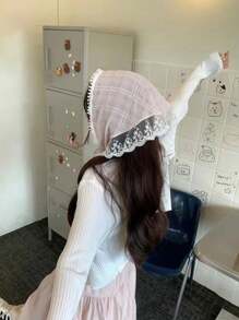 2 件法式蕾丝三角围巾，优雅甜美头带，适合乡村、海滩度假 - 彩色 - 查看 2