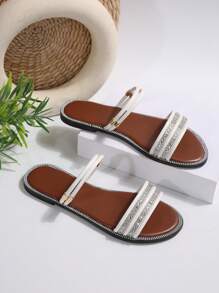 女士平底凉鞋，2025夏季新款大码仙女花平底凉鞋，轻便沙滩鞋，白色仙女款平底凉鞋 - 白色 - 查看 6