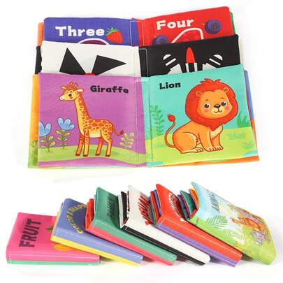 1本/6本套装，防撕裂布书，适合婴幼儿早期教育，可水洗，印有水果和动物图案，促进早期学习和认知发展，是宝宝生日礼物、亲子互动、婴幼儿书籍、早期教育启蒙布书的理想之选，也是送给男孩、女孩、儿童节和派对装饰的推荐礼物。