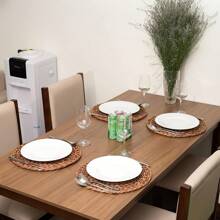 6 Packs Round Handmade Rattan Placemats - Heat Resistant, Easy To Clean Woven Table Mats For Fall, Halloween, Thanksgiving, Christmas Dining