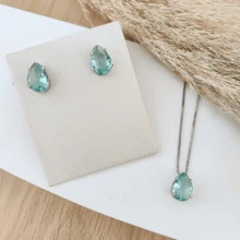 NECKLACE KIT WITH MINT ZIRCONIA DROP EARRINGS SILVER PLATED - 薄荷 - 查看 2