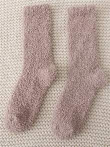 Women Winter Cozy Warmly Soft Fuzzy Solid Color Socks Comfort Fluffy Anklet Crew Socks