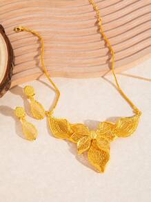 Set de 3 piezas Joyería de moda para mujer al estilo de Dubai con collar de 24K oro, accesorios del estilo árabe saudí