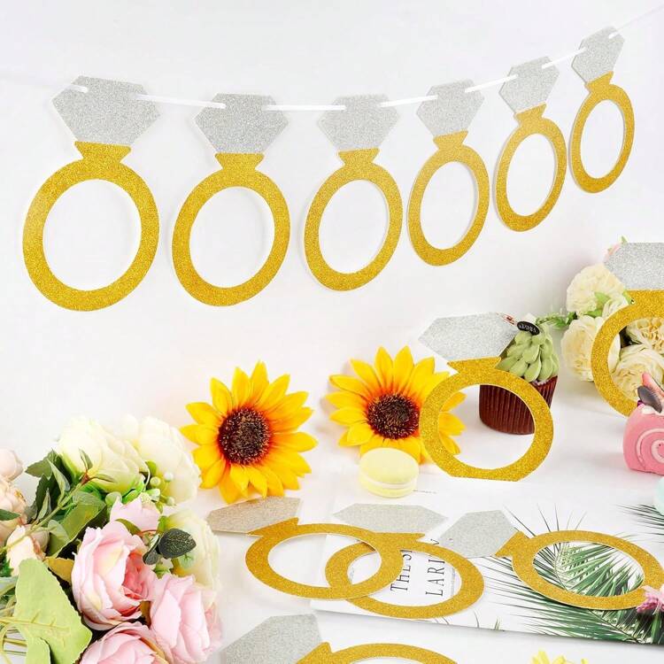 Rhinestone Ring Bunting Flag Decoration For Wedding Party Background, Wedding Ceremony Celebration Decor, Happy Newlyweds - Multicolor - View 6