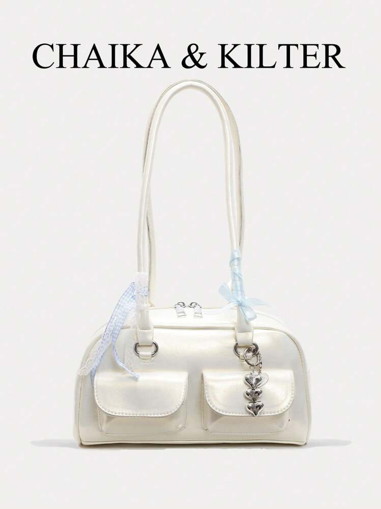CHAIKA & KILTER 1個 光沢のあるPU素材ショルダーバッグ、レディース