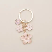 Cherry Blossom Pink/White Flower Charms Keychain With Custom Name Initial Bridesmaid Gifts Summer Beach Vacation - Multicolor - View 22