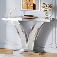 Tribesigns Mirrored Console Table, Modern Sliver Entryway Sofa Table With Crystal Inlay Frames For Living Room, Hallway, Foyer - Mirrored Silver - View 1