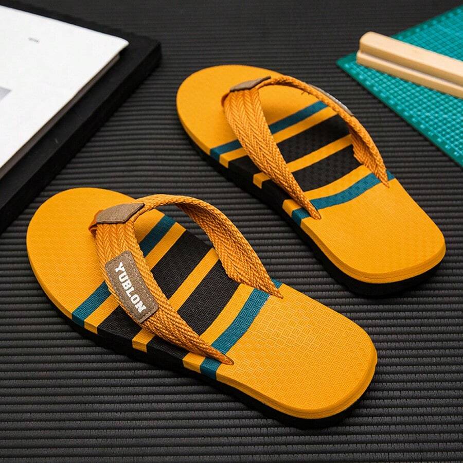 Men's Non-Slip Casual Flip-Flops, Summer Thong Sandals, , Minimalist Black, Beach Slippers - Yellow - View 1